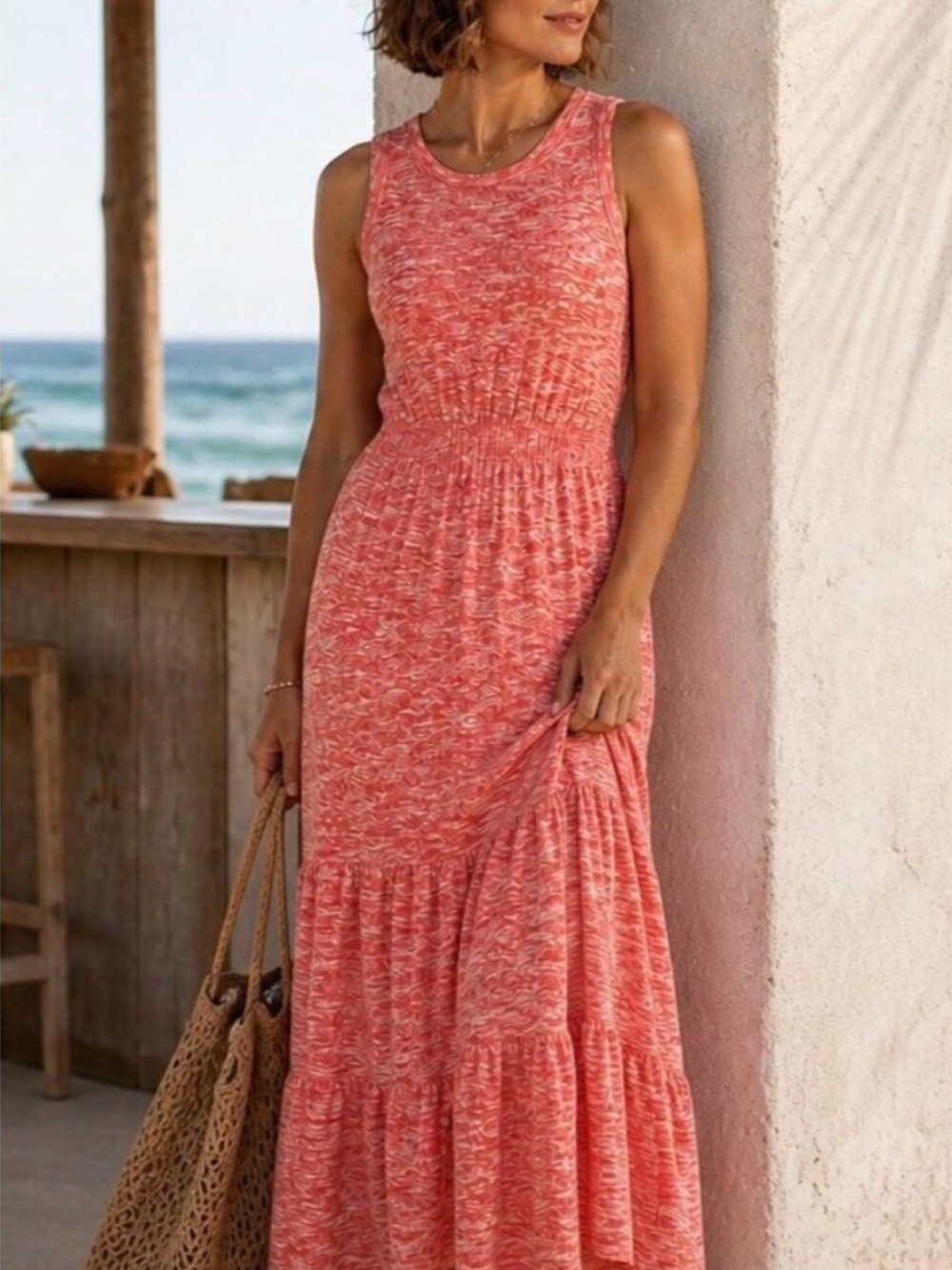 Lou & Grey for Loft Heathered Tiered Sleeveless Maxi Dress Large